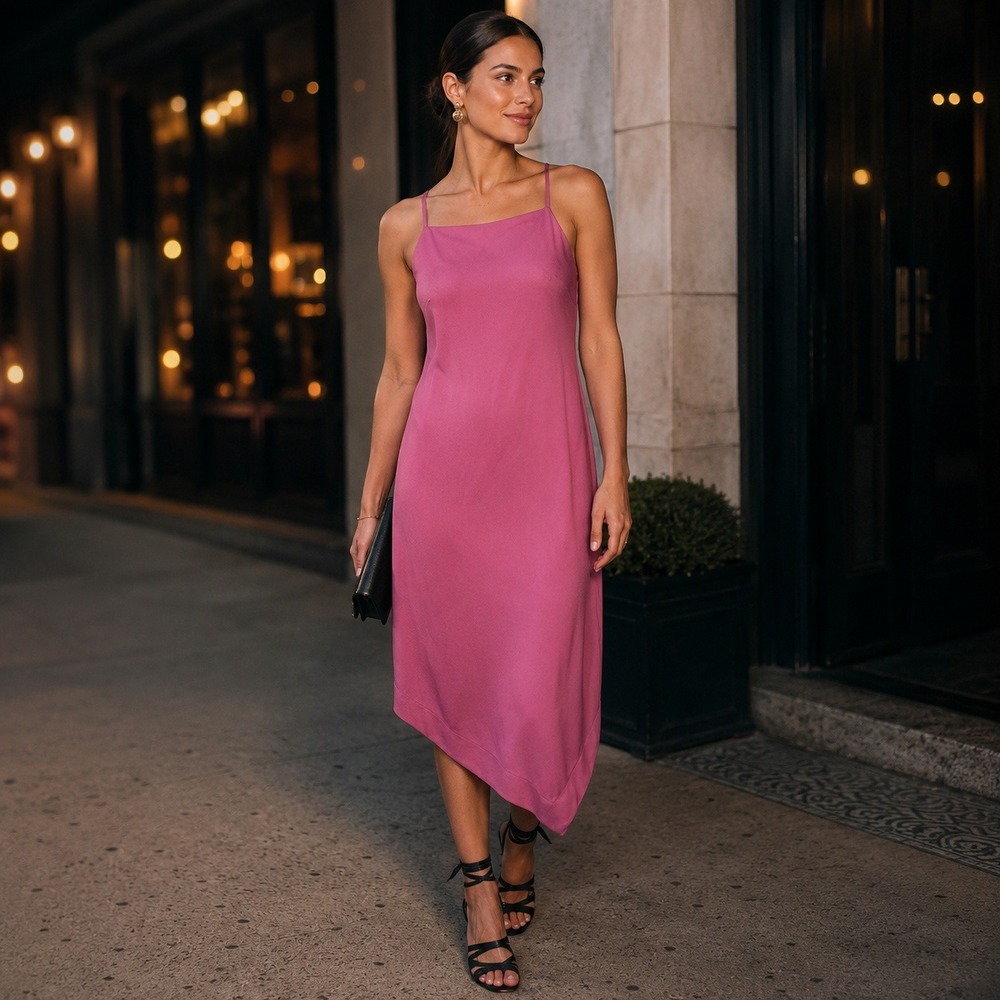 Nomia Bias Cut Slip Dress Sz 4 Midi Asymmetrical Hem Quiet Luxury Fairy Y2K